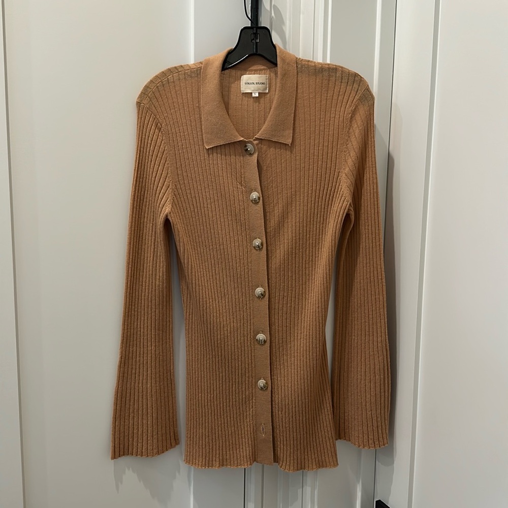 Loulou Studio Tan Ribbed Cardigan